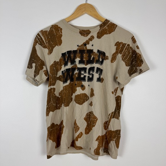 American Highway Wild West Cow Print Oversized T Shirt Youth Size L Western Chic - Picture 2 of 10